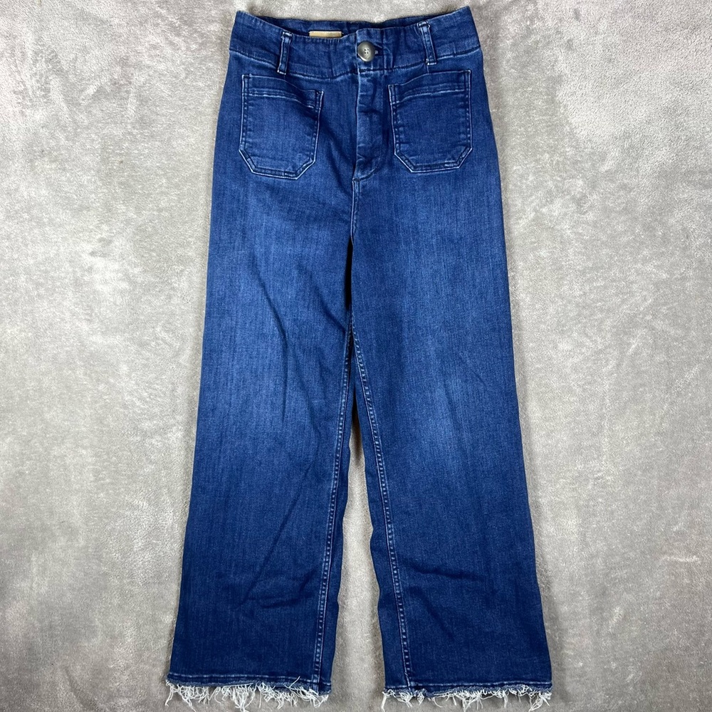 Anthropologie Jeans Womens 28 Pilcro The Skipper Wide Leg Raw Hem High Waisted - Picture 2 of 11